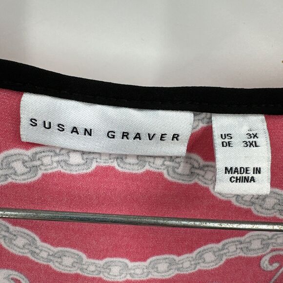 Susan Graver 3X Liquid Knit Top Red Orange Printed Cold Shoulder Casual BOHO - Picture 4 of 9